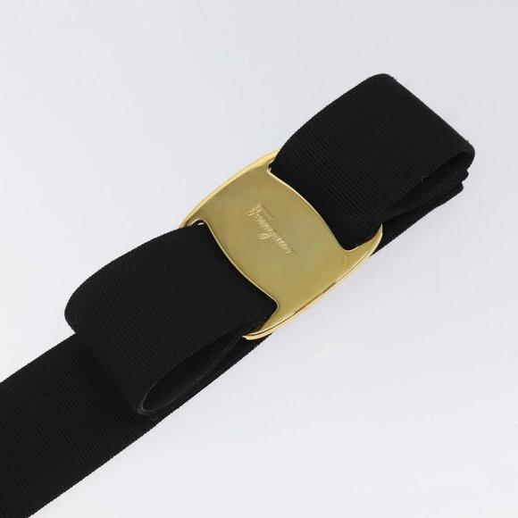 Salvatore Ferragamo Vala Belt Canvas 37.4"" Black Auth - Picture 8 of 15